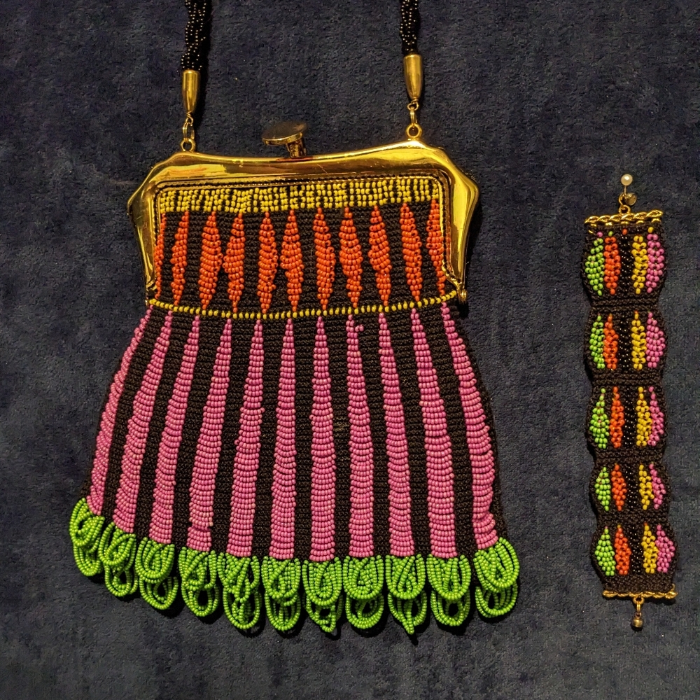 Victorian Style FIESTA Beaded Purse & Bracelet Bright & Lively HandMade Boutique